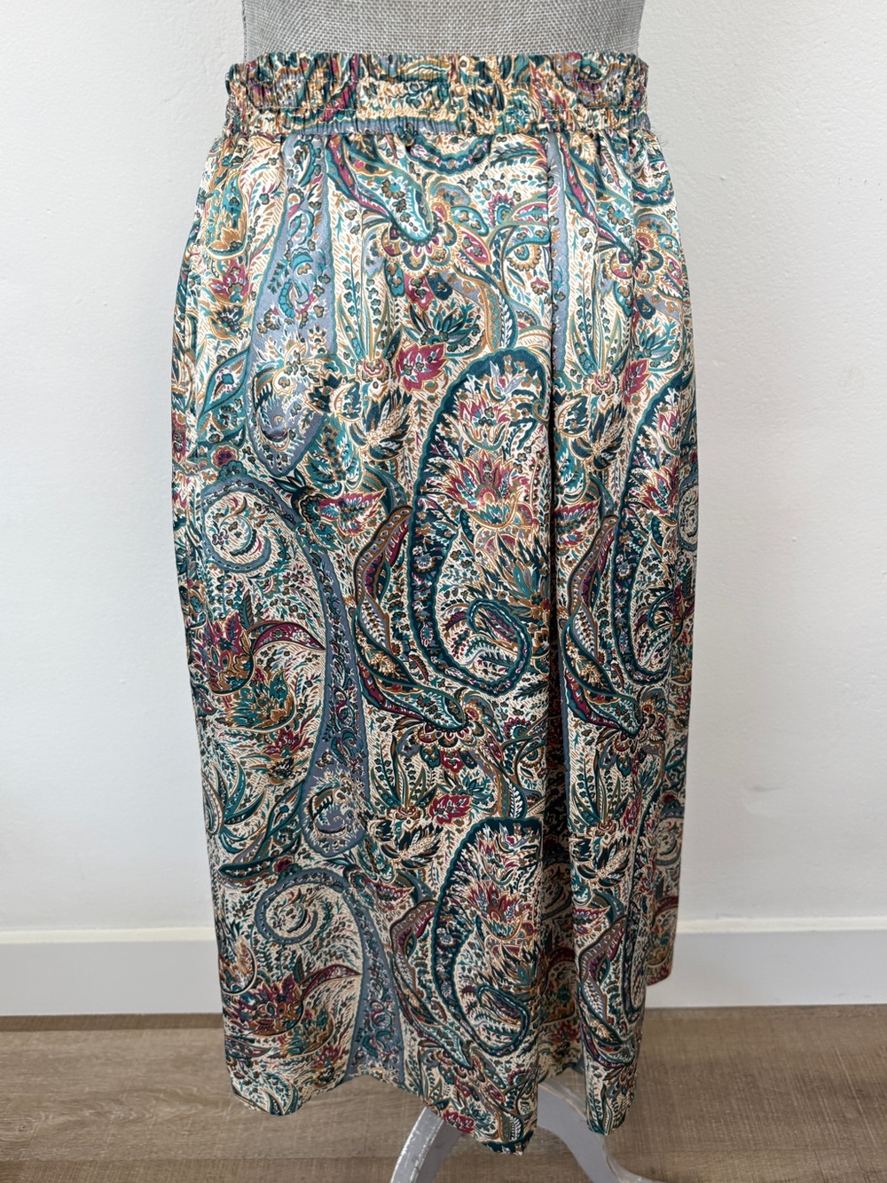 Vintage Russ Petites Size 10 Teal Paisley Boho Midi Skirt